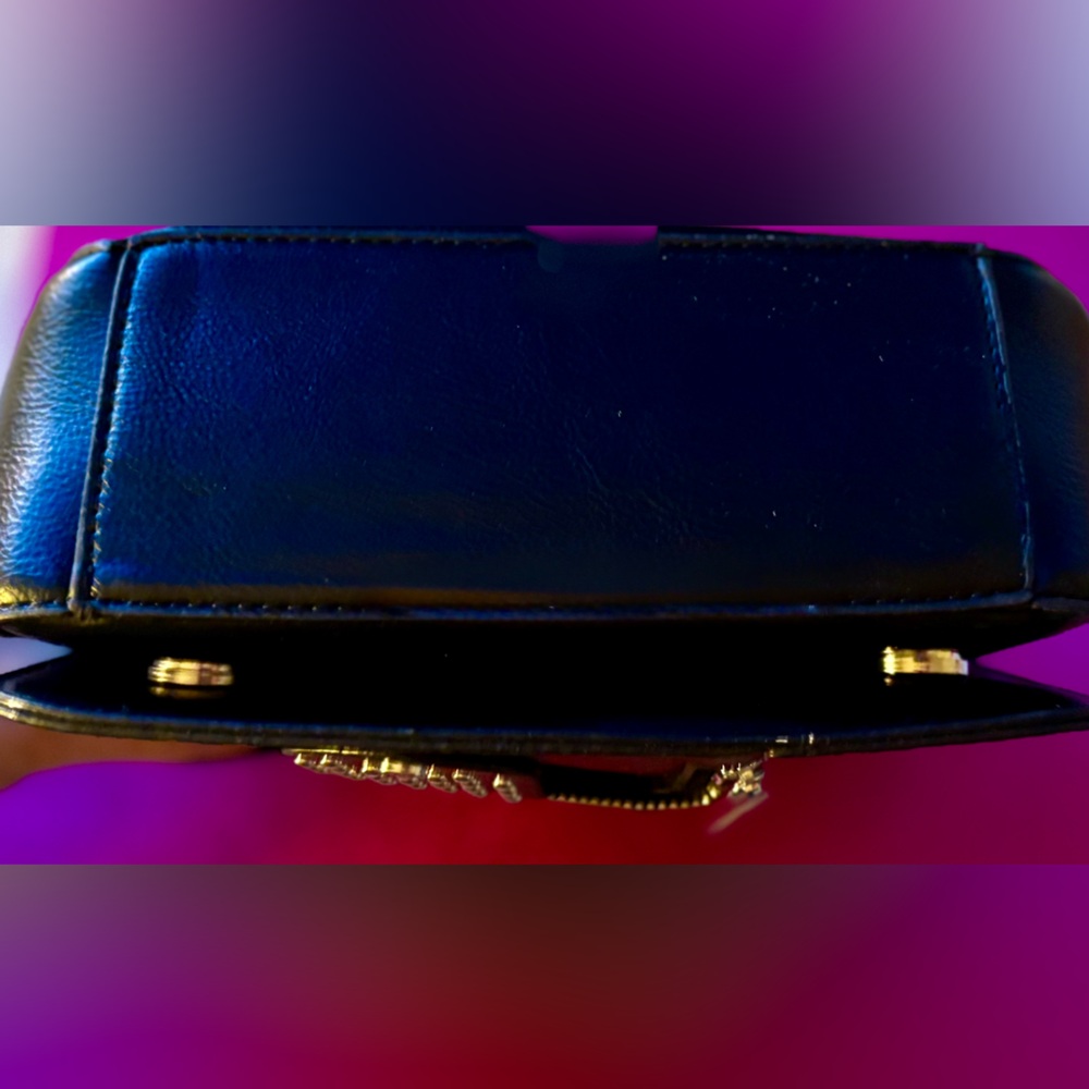 Motorcycle Jacket Inspired Studded Black Leather Crossbody or Clutch Bag NWWT - Picture 16 of 16